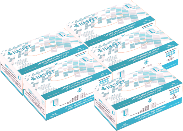 Haspet Lateks Muayene Eldiveni 100'lü L Büyük Boy Pudralı Beyaz 5 Kutu - Image 1