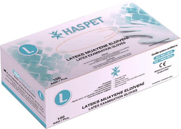 Haspet Lateks Muayene Eldiveni 100'lü L Büyük Boy Pudrasız Beyaz - Image 1