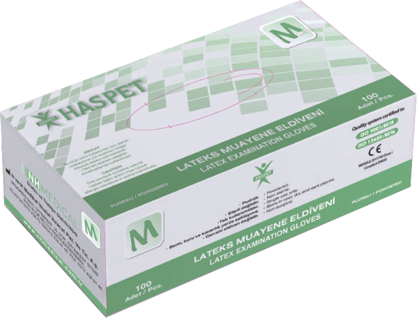 Haspet Lateks Muayene Eldiveni 100'lü M Orta Boy Pudralı Beyaz - Image 1