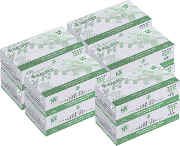 Haspet Lateks Muayene Eldiveni 100'lü M Orta Boy Pudralı Beyaz 10 Kutu - Image 1