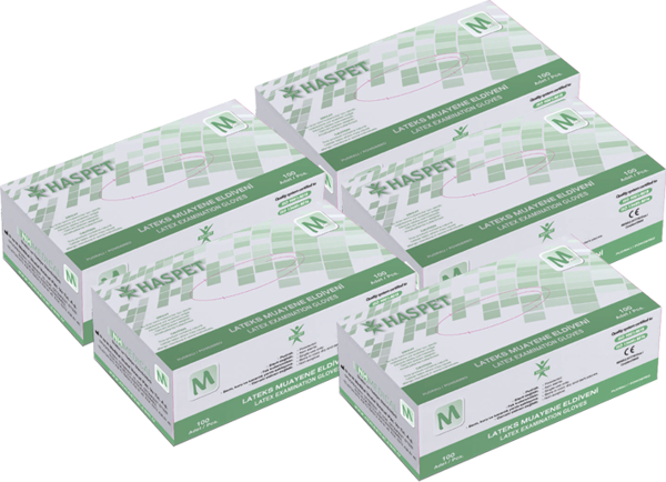 Haspet Lateks Muayene Eldiveni 100'lü M Orta Boy Pudralı Beyaz 5 Kutu - Image 1