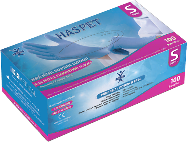 Haspet Nitril Muayene Eldiveni 100'lü S Küçük Boy Mavi - Image 1