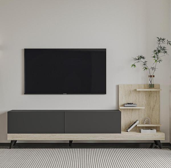 Dizayn Raflı Tv Ünitesi Antrasit/Traverten - Image 1