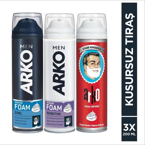 Arko Men Cool + Sensitive + Efsane Tıraş Köpüğü 3x200 Ml - Image 1