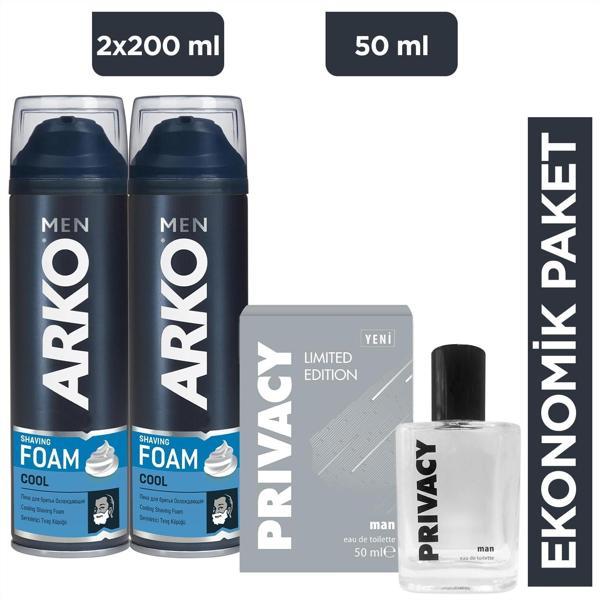 Arko Men Cool Tıraş Köpüğü 2x200 Ml + Privacy Men Limited Edition Edt Parfüm 50 Ml - Image 1
