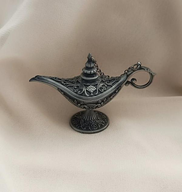 Alaaddin Sihirli Lamba Genie Lamp İbrik Biblo Dekorasyon Küçük Boy Gri  - Image 1