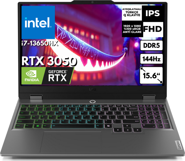 Lenovo LOQ 15IRX9 i7-13650HX 24 GB 2 TBSSD 6 GB RTX3050(95W) Windows 11 Home 15.6" FHD 144Hz Gaming Notebook 83DV00YXTRAR31 - Image 1