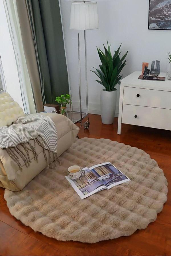 Bubble Yuvarlak Vizon Uzun Tüylü Yumuşak Peluş Kaymaz Yıkanabilir Salon Oturma Odası Balkon Halısı - Image 1