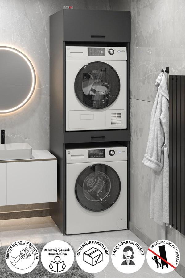 Bofigo Çamaşır Makinesi Dolabı Kurutma Makinesi Dolabı Banyo Dolabı Irmak Antrasit - Image 1