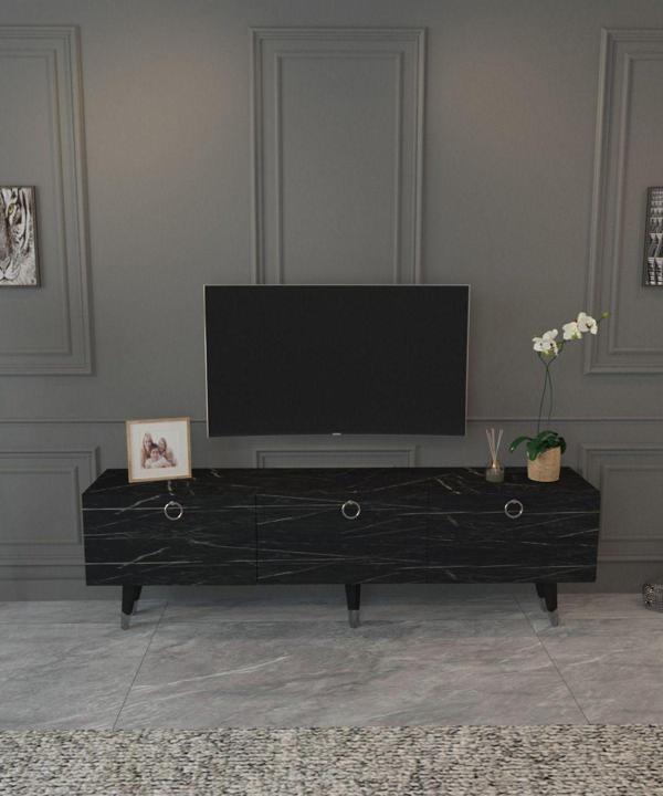 Mobilya Gezegeni Mint Tv Ünitesi 180 Cm Bendır Mermer Gümüş - Image 1