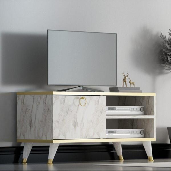Mobilya Gezegeni Beyaz Mermer Gold Sweet Tv Ünitesi 90 Cm - Image 1
