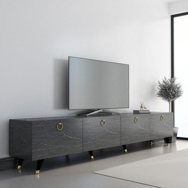 Mobilya Gezegeni Maer Gold Tv Ünitesi 210 Cm Bendir Mermer Renk - Image 1