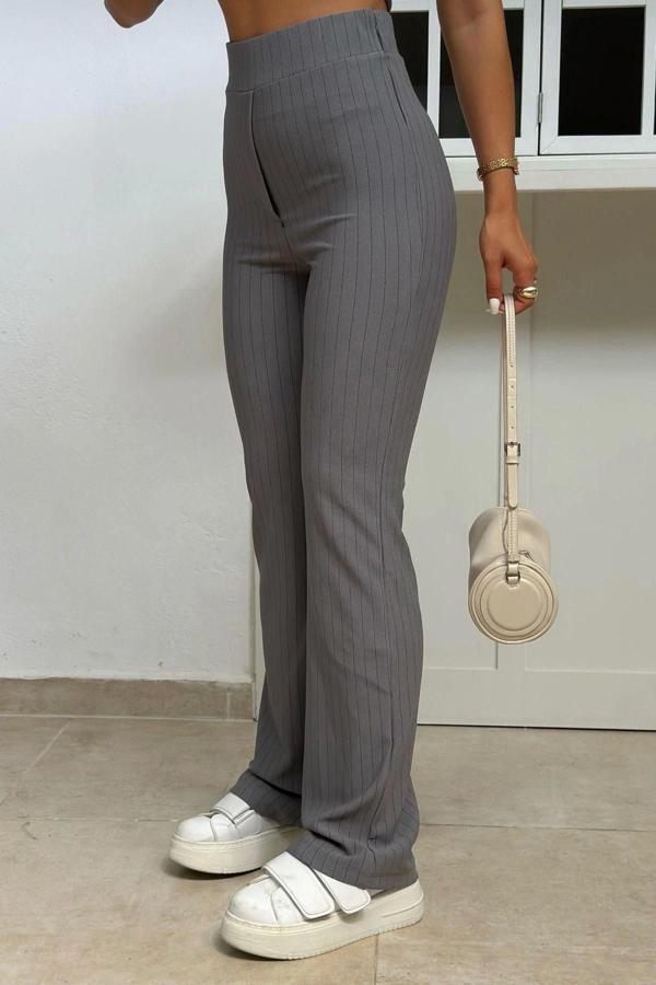 Tarz Kadın Modern Moda Normal Bel Boru Paça Polo Yaka Regular Düğmeli Esnek Örme Alt-Üst Takım - Image 1