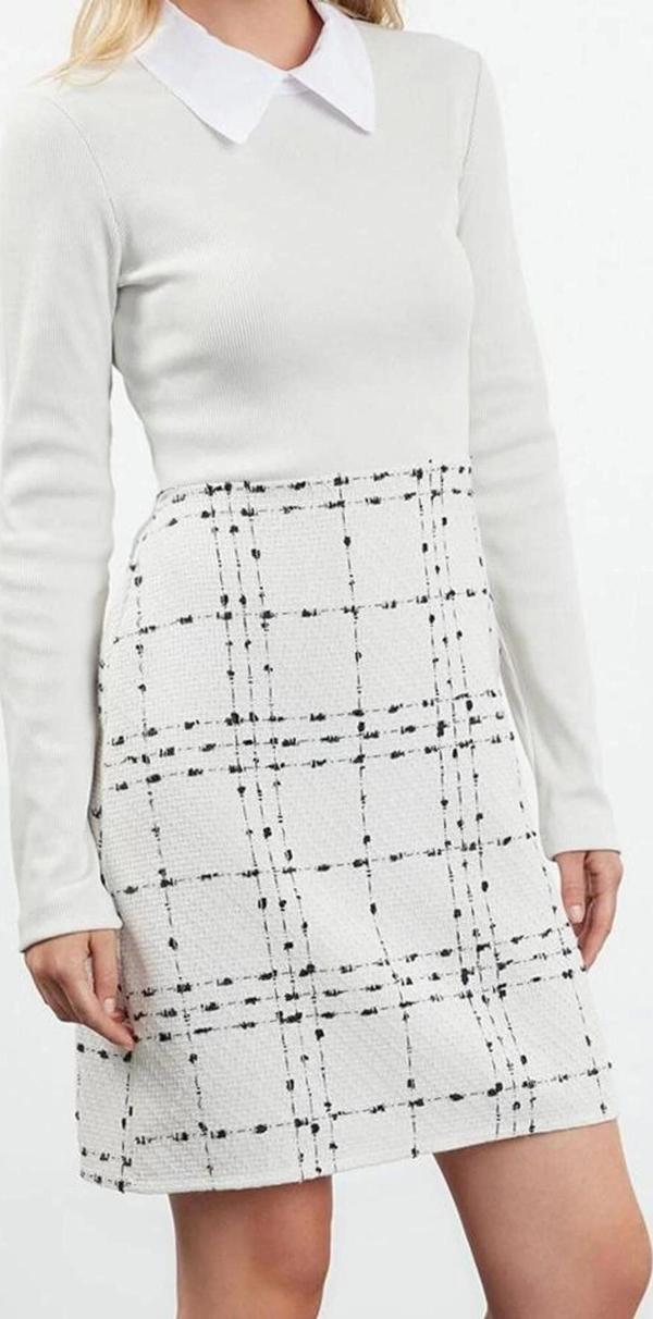 Moda Stil Regular Gömlek Yaka Mini Boy Ekose Kareli Dokuma Elbise - Image 1