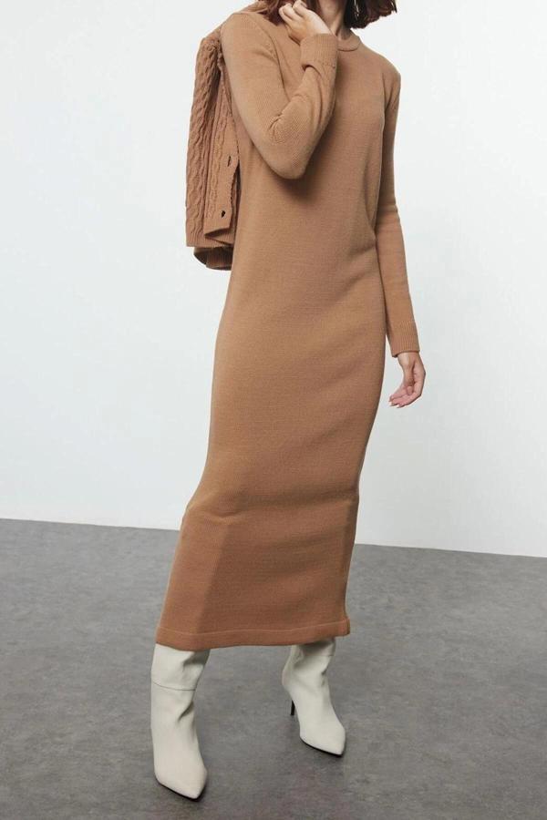 Tarz Kadın Modern Moda Normal Bel Boru Paça V Yaka Saç Örgülü Pelerin Detaylı Triko Alt-Üst Takım - Image 1