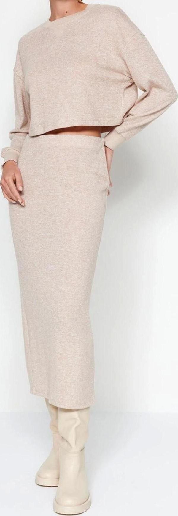 Tarz Kadın Modern Moda Normal Bel Boru Paça Bisiklet Yaka Yumoş Kumaşlı Örme Alt-Üst Takım - Image 1