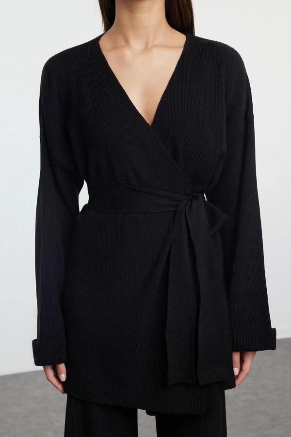 Tarz Kadın Modern Moda Normal Bel Boru Paça V Yaka Midi Boy Triko Alt-Üst Takım - Image 1