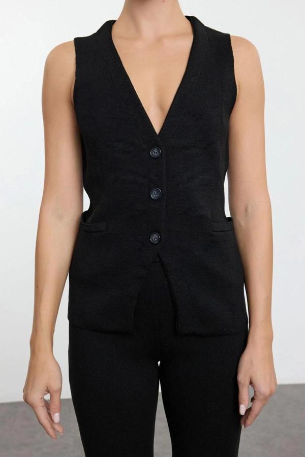 Tarz Kadın Modern Moda Normal Bel Boru Paça V Yaka Premium İplik Özel İplik Triko Alt-Üst Takım - Image 1