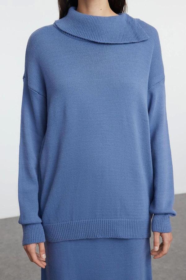 Tarz Kadın Modern Moda Normal Bel Boru Paça Devrik Yaka Geniş Kalıp Balıkçı Yaka Triko Alt-Üst Takım - Image 1