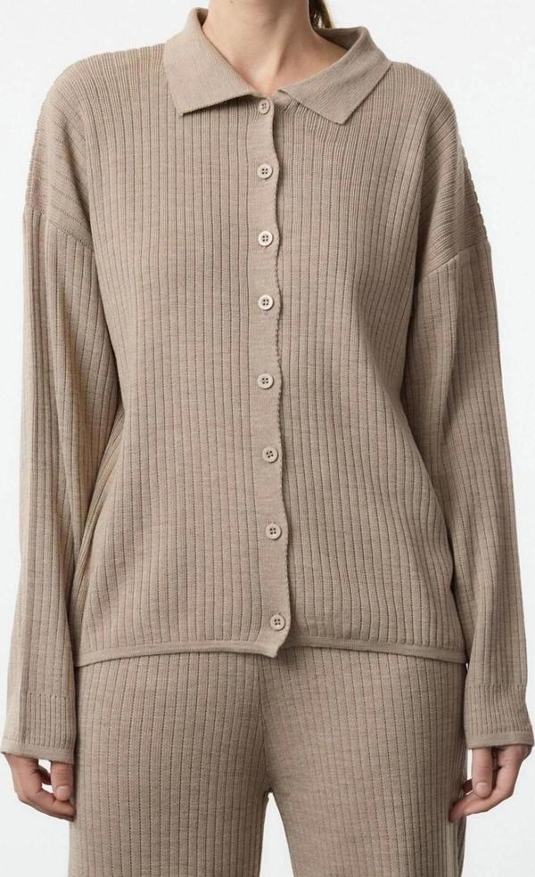 Tarz Kadın Modern Moda Normal Bel Boru Paça Polo Yaka Basic Polo Yaka Triko Alt-Üst Takım - Image 1