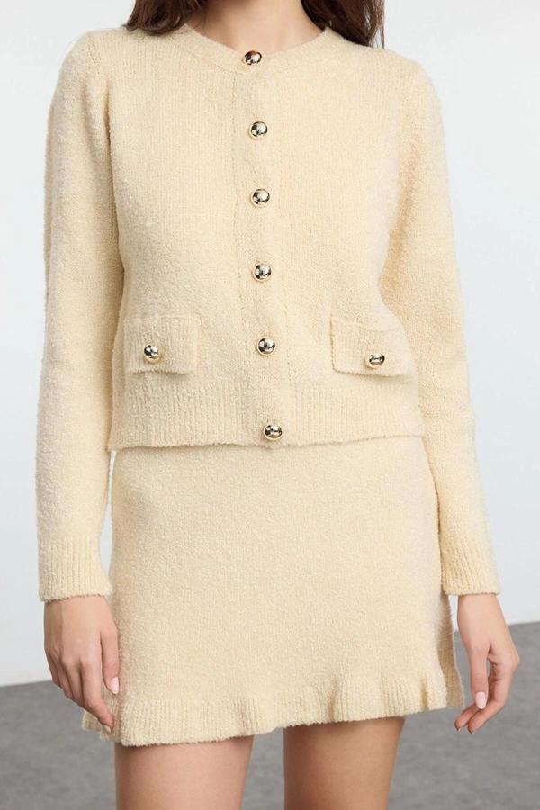 Tarz Kadın Modern Moda Normal Bel Boru Paça Bisiklet Yaka Buklet Kemerli Triko Alt-Üst Takım - Image 1