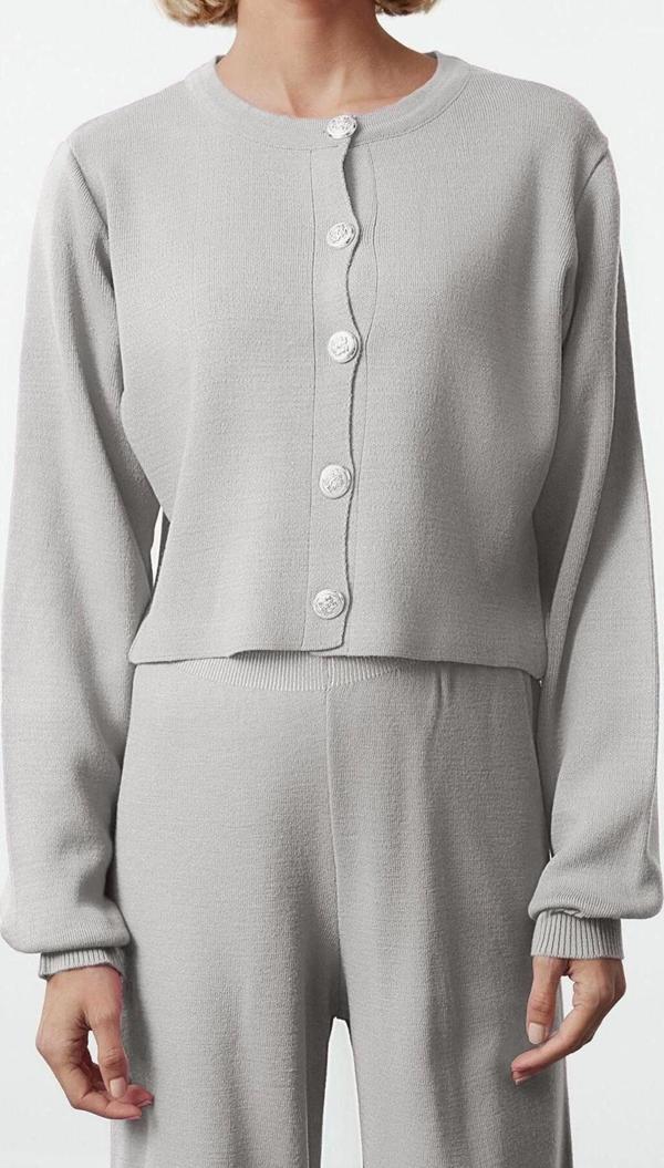 Tarz Kadın Modern Moda Normal Bel Boru Paça Bisiklet Yaka Crop Hırka-Pantalon Triko Alt-Üst Takım - Image 1