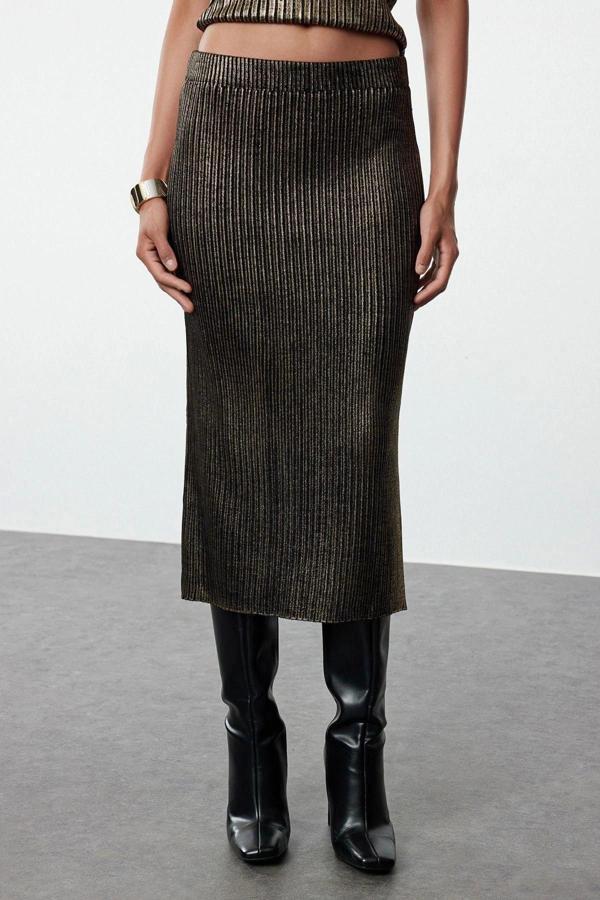 Tarz Kadın Modern Moda Normal Bel Boru Paça Bisiklet Yaka Varak Baskılı Triko Alt-Üst Takım - Image 1