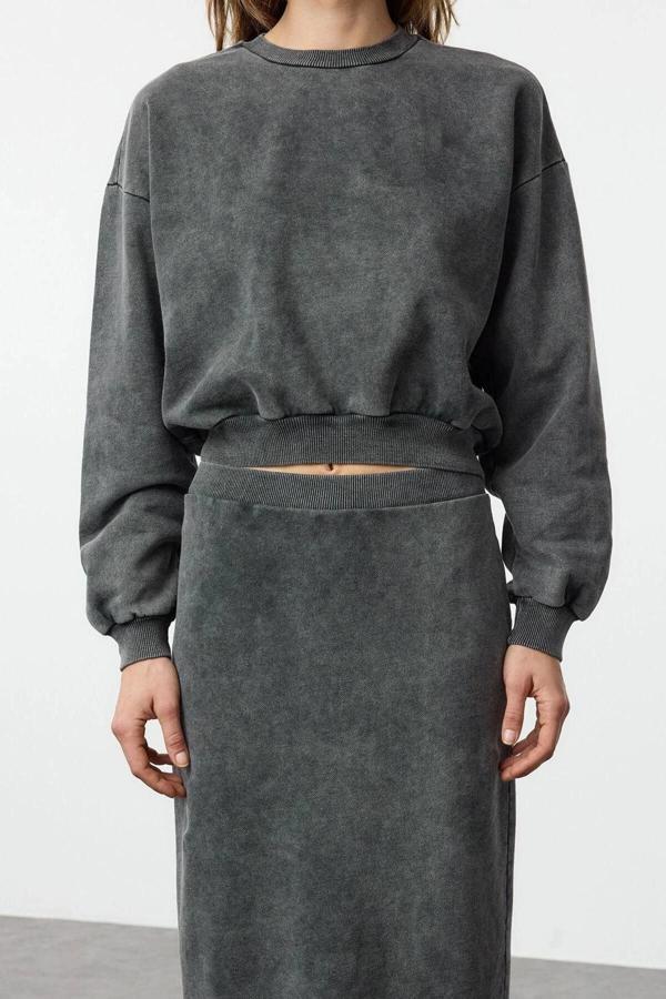 Tarz Kadın Modern Normal Bel Boru Paça Yıkamalı Regular Normal Kalıp Midi Örme Alt-Üst Takım - Image 1