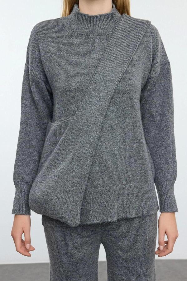 Tarz Kadın Modern Moda Normal Bel Boru Paça Balıkçı Yaka Çanta Detaylı Triko Alt-Üst Takım - Image 1