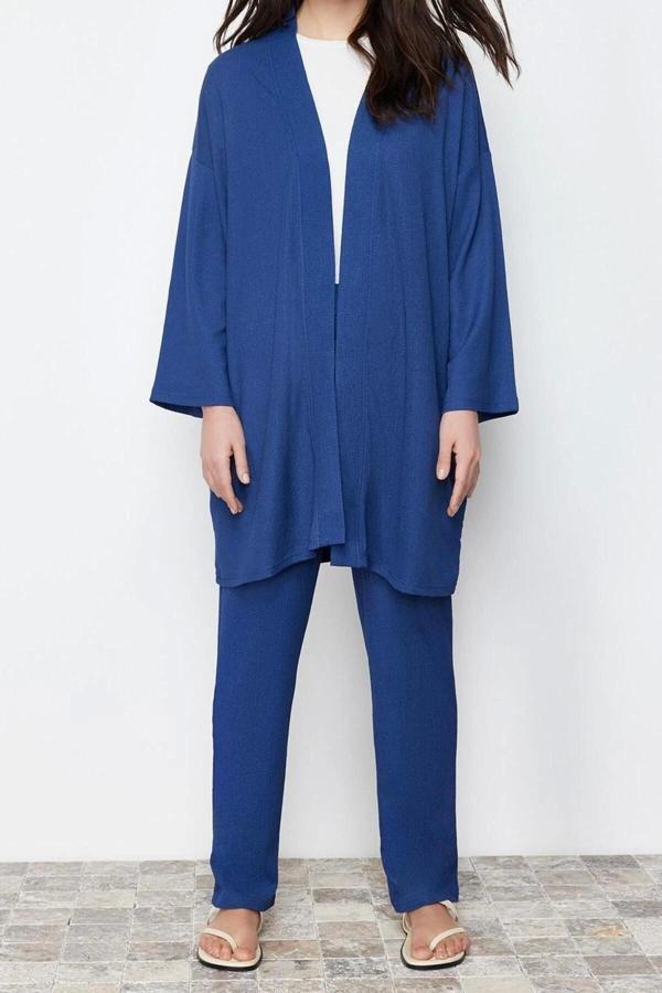 Moda Örme Düz Casual Günlük Bürümcük Örme Kimono Pantolon Alt-Üst Takım - Image 1