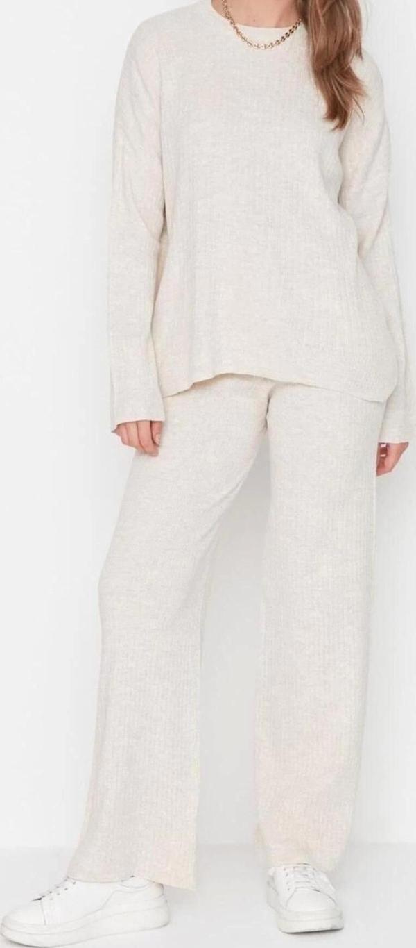 Moda Düz Bisiklet Yaka Casual Günlük Lila Düğme Detaylı Triko Hırka Etek Alt-Üst Takım - Image 1