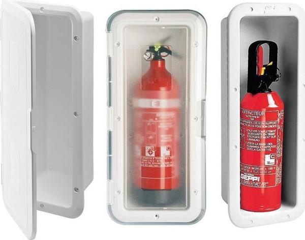 Nuova Rade Storage Case f/Fire Exting. w/Trans.Door, 1kg,White - Image 1