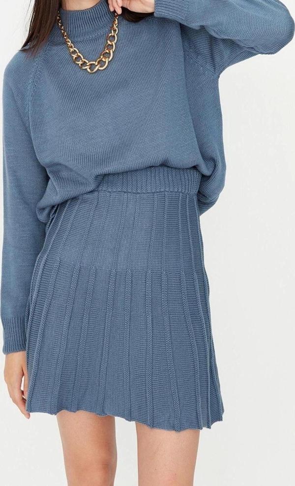 Moda Yüksek Bel Düz Dik Yaka Reglan Kol Casual Günlük Fırfır Detaylı Dik Yaka Triko Alt-Üst Takım - Image 1