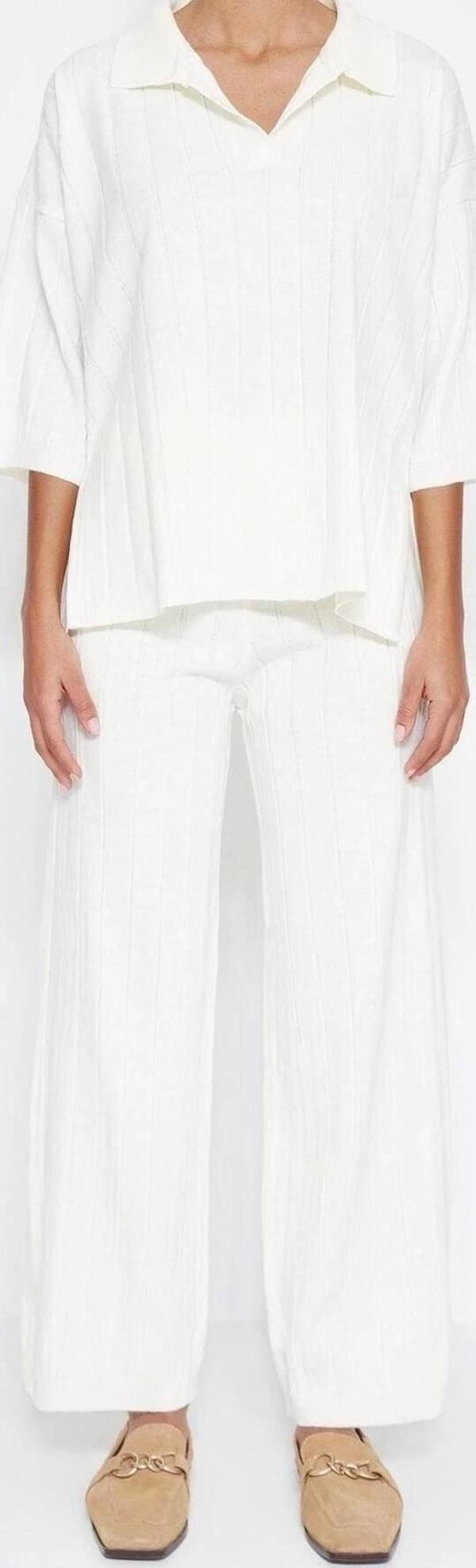 Moda Triko Düz Polo Yaka Casual Günlük Yeşil Basic Fitilli Triko Alt-Üst Takım - Image 1