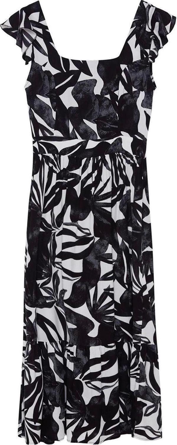 Moda Regular Casual Günlük Shally Dokuma Kare Yaka Kolsuz Kol A-Line Midi Boy Elbise - Image 1