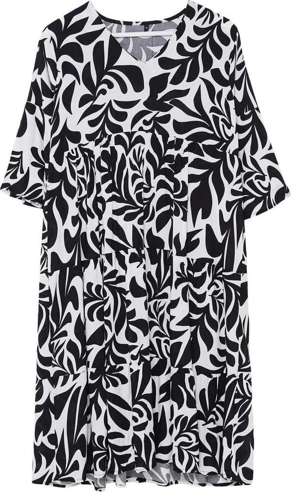 Moda Regular Casual Günlük Shally Dokuma V Yaka Truvakar Kol Kol Shift Midi Boy Elbise - Image 1