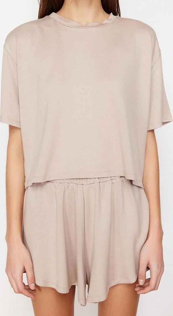 Moda Düz Bisiklet Yaka Casual Günlük Yumuşak Tuşeli T-shirt ve Şort Örme Alt-Üst Takım - Image 1