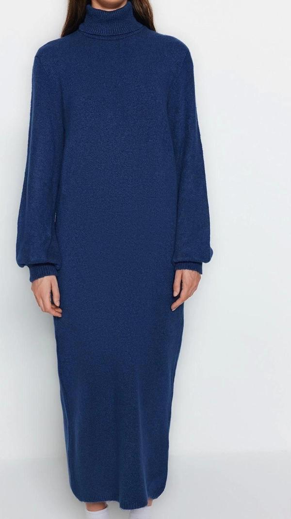 Moda Regular Casual Günlük Tek Plaka Triko Balıkçı Yaka Uzun Kol Shift Midi Boy Elbise - Image 1