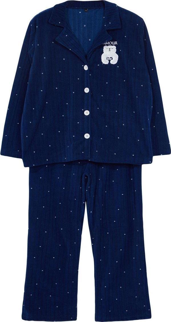 Tarz Rahat Büyük Beden Uzun Kollu Boru Paça Puantiyeli Örme Pijama Takımı - Image 1