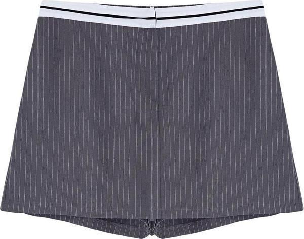 Büyük Beden Moda Dokuma Yüksek Bel Dar Paça Şık Bel Kemer Detaylı Mini Çizgili Dokuma Şort Etek - Image 1