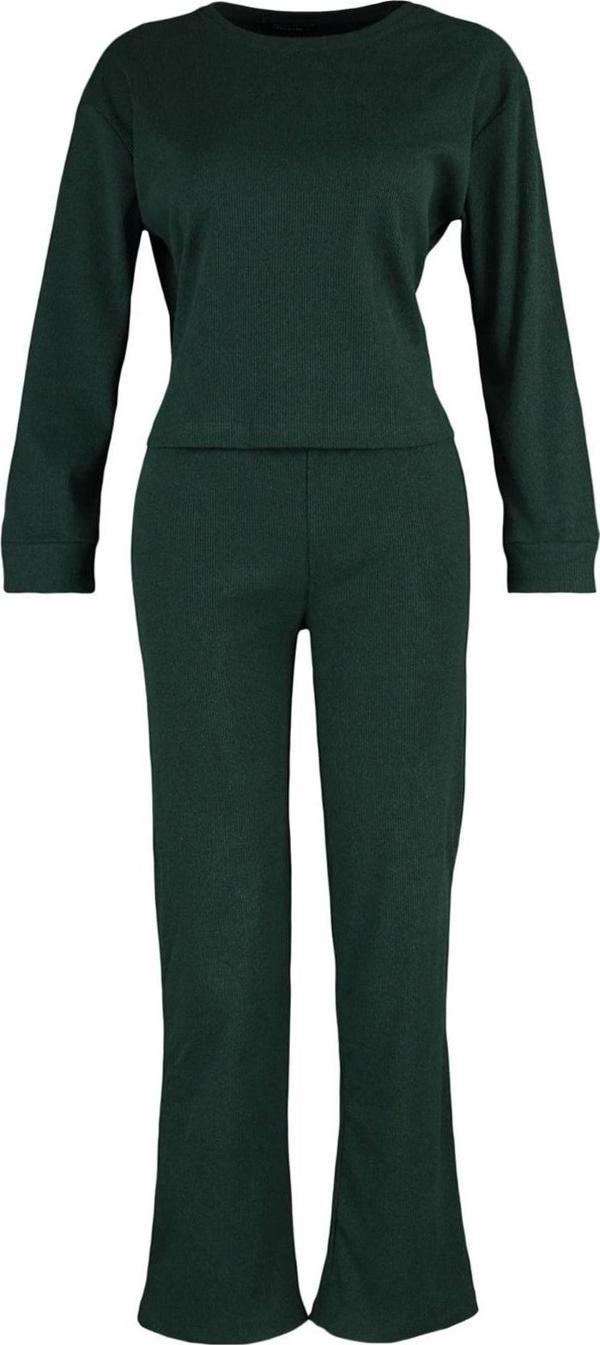 Tarz Rahat Uzun Kollu Boru Paça Fitilli Örme Pijama Takımı - Image 1