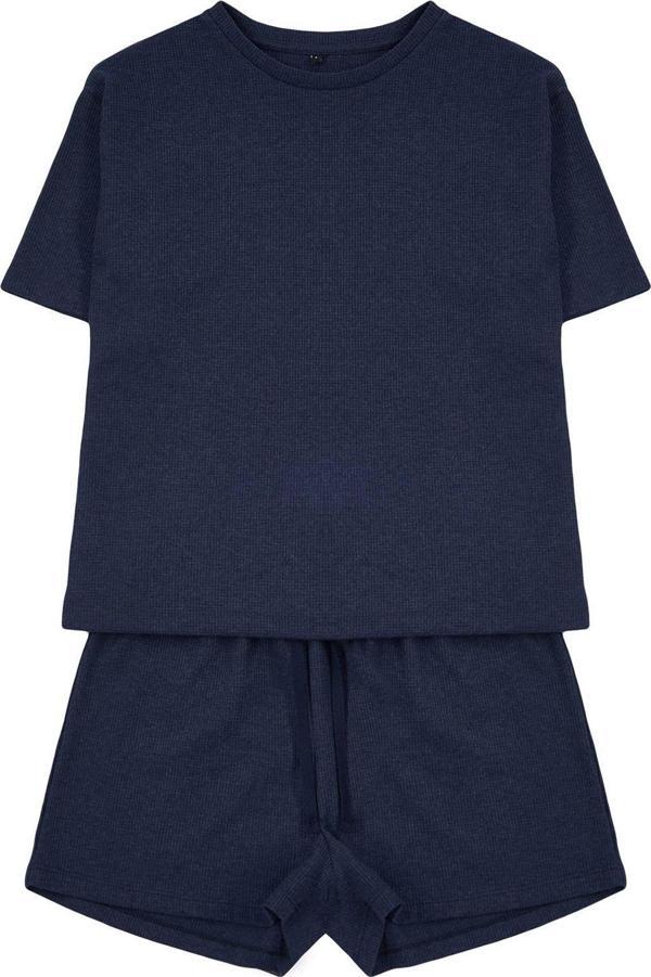 Tarz Rahat Kısa Kollu Boru Paça Waffle Kumaş Örme Pijama Takımı - Image 1
