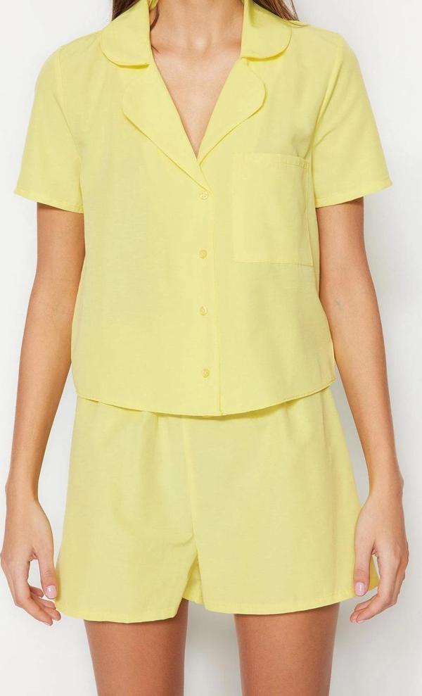 Tarz Rahat Uzun Kollu Boru Paça Terrycotton Gömlek-Şort Dokuma Pijama Takımı - Image 1