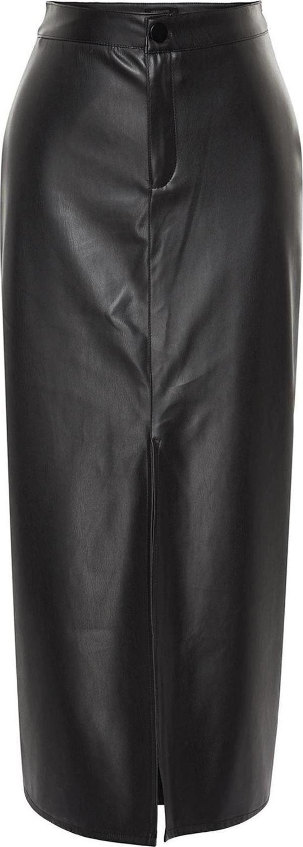 Modern Tarz Astarsız Örme Maxi Boy Yırtmaçlı Suni Deri Yüksek Bel Maxi Örme Etek - Image 1