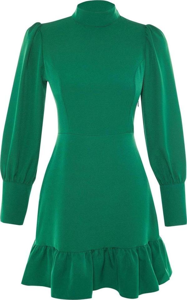 Moda Regular Business Finike Dokuma Dik Yaka Uzun Kol A-Line Mini Boy Elbise - Image 1
