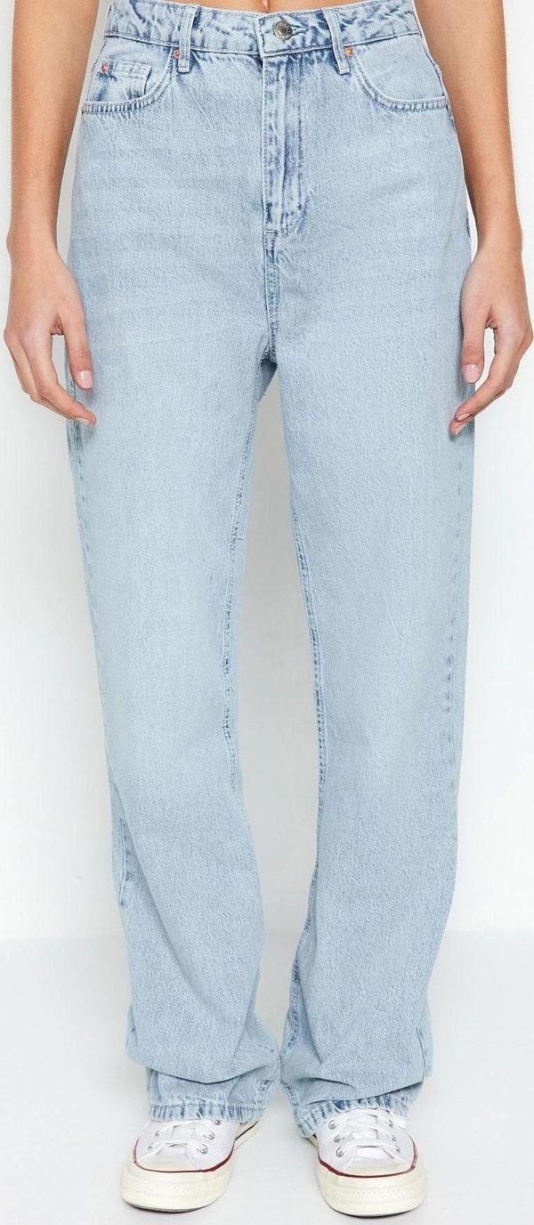 Stil Kadın Moda Denim Kot Pantolon Regular Geniş Paça Lacivert Yüksek Bel Straight Jeans - Image 1