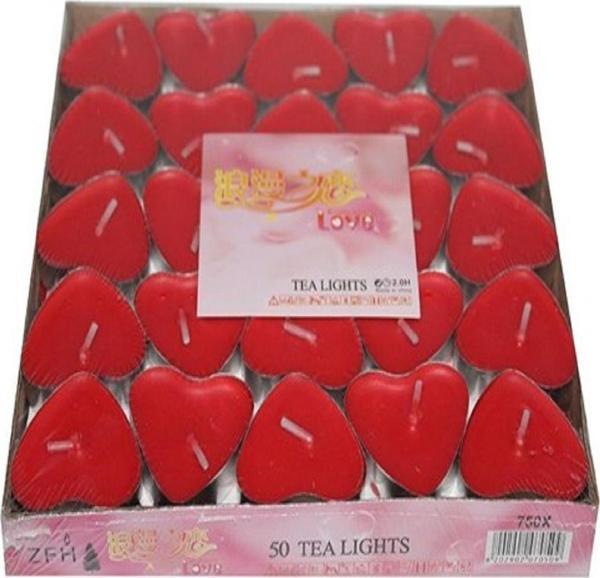 İrhanlar 50 Adet Kalpli Mum Tealight Kalp Şeklinde Kırmızı Mum - Image 1