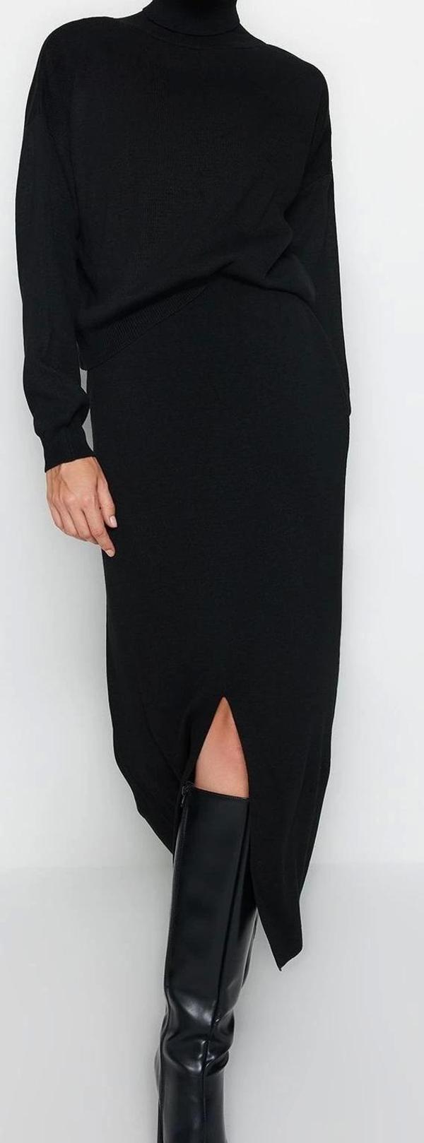 Tarz Kadın Modern Moda Normal Bel Boru Paça Balıkçı Yaka Balıkçı Yaka Triko Etekli Alt-Üst Takım - Image 1