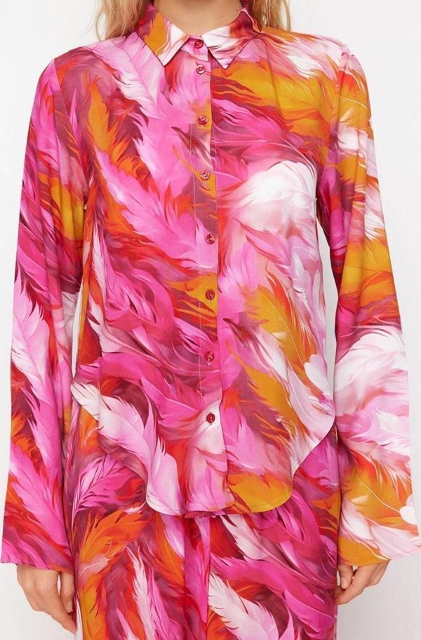 Moda Örme Şal Desen Gömlek Yaka Plaj Soyut Desenli Dokuma Gömlek Pantolon Takım - Image 1
