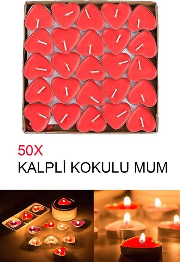 Yakut 50 Adet Kırmızı Kalpli Kokulu Tealight Mum Sevgiliye Hediye Mum Evlilik Teklifi Yıldönümü Özel Gün - Image 1